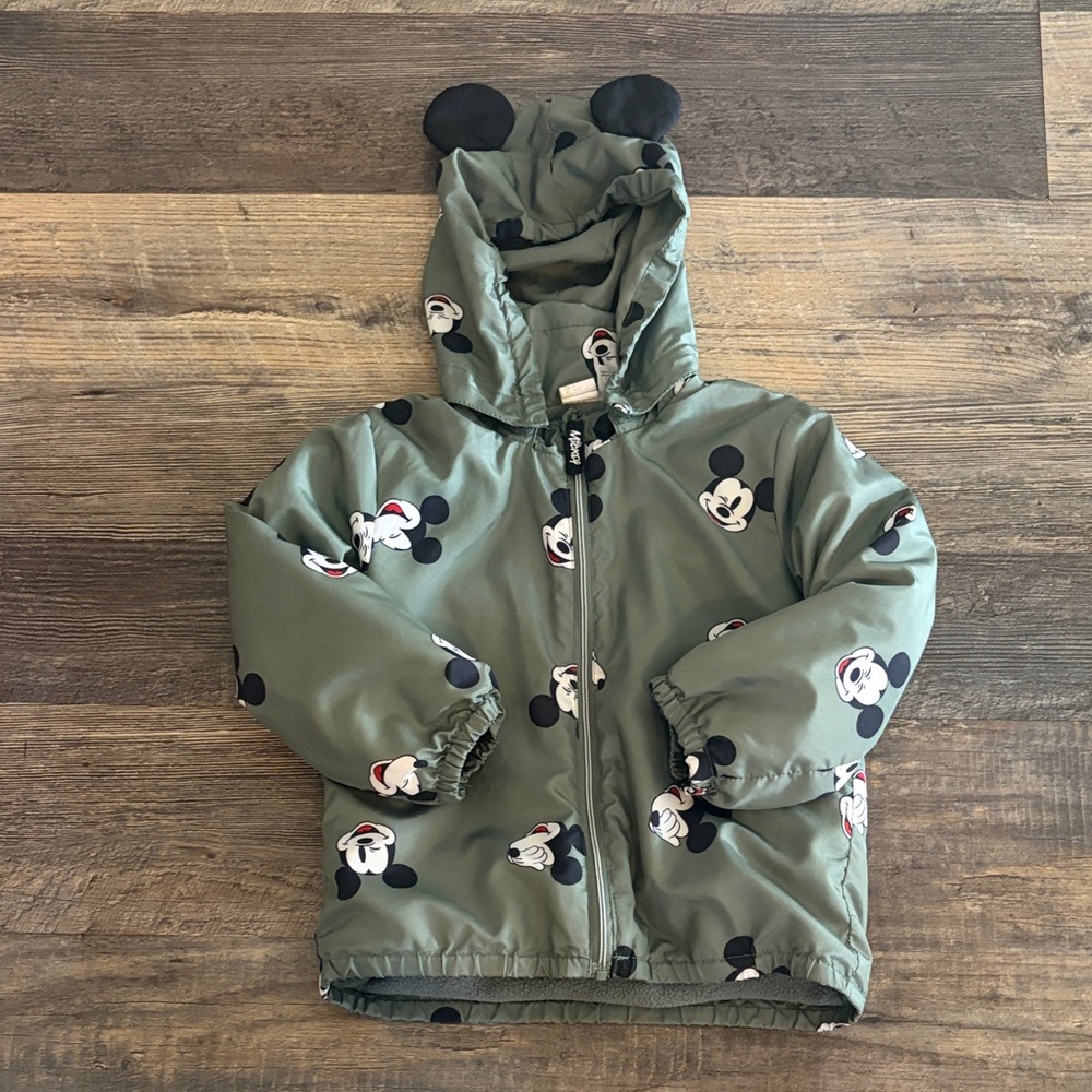H&M Kids Olive Mickey Mouse Puffer‎ Jacket